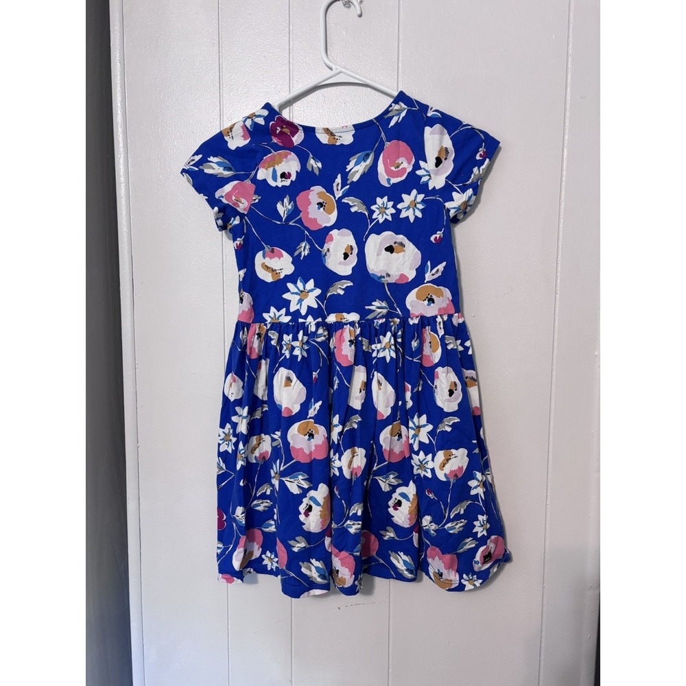 Tea Brand Girls Short Sleeve Wrap Neck Dress Size 8 Blue Floral Colorful Cotton - Picture 6 of 12